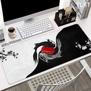 Подставки YinYang Fish Mousepad Koi Большой коврик для мыши Коврик для клавиатуры Настольный коврик Xxl Нескользящий офисный коврик Art Mausepad Домашний резиновый коврик 900x400