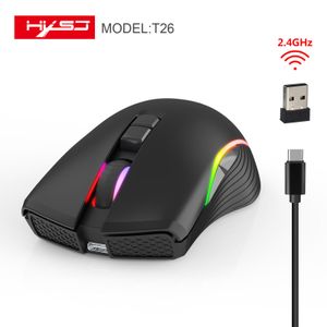 Myszy HXSJ T26 MISE Gaming Mysz Myszy bezprzewodowe 2,4 GHz Typ C Uładowalne przyciski 7 Portable dla komputera PC laptopa MAC