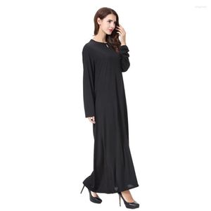 Ethnische Kleidung Abaya Kleid Muslimische Frauen Mädchen Maxi Jalabiya Islamische Schlichte Robe Kaftan Einfacher Stil Schwarz Großhandel