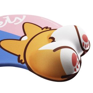 PCラップトップオフィス用の人間工学に基づいた漫画マウスパッドを備えた3D Corgi Peachデザインのマウスパッド