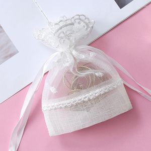 Prezent Wrap White Lace Bag Candy Ring Box Ślubne Zapasy urodzinowe panienka panieńska panna młoda na wystrój