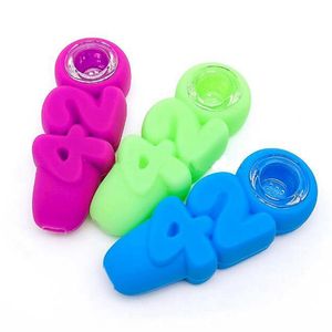 Tubos de mãos de silicone colorido portátil 420style Salte de filtro de vidro removível de novehsholes colher tigela tigela erva tabaco portador de cigarro bong bong dhl