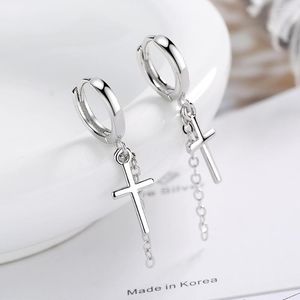 Dangle Earrings Wholesale S925 Sterling Silver Women Men Fashion Jewelry High Quality Cross Chain Long Tassel Simple Hoop Drop Gift