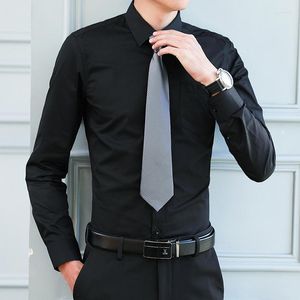 Men's Dress Shirts Men's Business Casual Shirt Regular-Fit Chest Pocket Office Long Sleeve Black White Navy