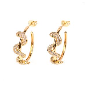 Studörhängen Eyika Gold Plated Luxury Snake Earring Earring White Zircon Semi-Circle Aretes de Moda Mature Female Cz Jewelry for Lovers Gift