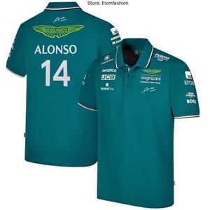 Aston Men's Polos 2023 Aston Martin 14 Sports Shirt Green Breaable No Fade F1 Racing Drużyna Koszula Szybka dery