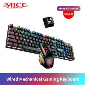 Combos 2022 Проводные механические игровые клавиатуры мыши для мыши RGB RGB Светодиодные резины EN/ Российские клавиатуры для геймерного ПК ноутбук