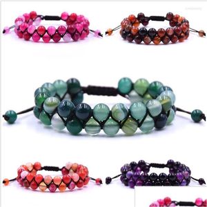 Beaded Strand Natural Color Stripe Stone Bracelet Men 8Mm Beads Double Braide Adjustable Bracelets For Women Pseira Drop Delivery Jew Dhng1