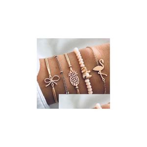 Zincir 5pcs/lot cazibe bilezikleri kristal boncuklu yay düğümü altın renk bağlantı bilezikleri kadınlar için boho mücevher damla dağıtım dhab0