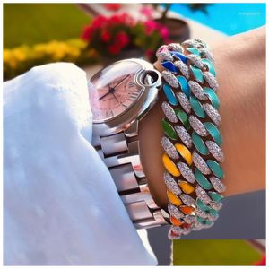 Charm Armband 2022 Högkvalitativ Hip Hop Colorf Glaze Drop Cuban Chain Rainbow For Women Girls Fashion Wedding Jewelry Gift Deliver DHGBP