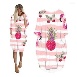 Casual Dresses Women Fruit Print Plus Size Long Sleeve Fashion Woman Clothes Streetwear Christmas Ladies Clothing Female Dress