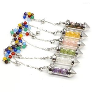 Anhänger Halsketten Natürliche Halbedelstein Pendel Sieben Chakra Wunschflasche Kies Amethyst Für DIY Halskette Geschenk