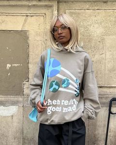 Felpe Y2k High Street Broken Planet Stuck in A Mirage Puff Felpa con cappuccio Donna Zip Up Pullover Top Coppia gotica Felpa casual oversize d4