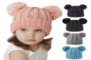 Kid Knit Crochet Beanies Hat Girls Girls Double Balls Double WhiM HAT CHAT 12 CORES AO MENAS DE POMPO DE POMPOMENTO DE POMPOM