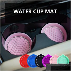 Mats Pads Car Coaster Water Cup Bottle Holder Antislip Diamond Rhinestone Silica Gel Waterproof Coasters For Holders Drop Delivery Dh1Oa