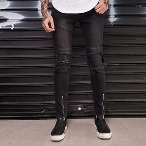 Jeans da uomo all'ingrosso 2023 Fashion Motorcycle Knee Hole Zipper Strappato Denim High Street Hip Hop Biker Pencil Pants Men