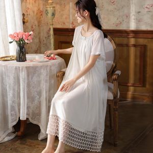 Women's Sleepwear Victorian Nightgowns Long Night Dress Women Summer White Mesh Short Sleeve Peignoir Vintage Sexy Lace Nighty Princess