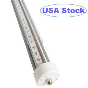 8FT LED Tube Lights, 72W 9000LM 6500K,T8 FA8 Single Pin LED Bulbs(300W LED Fluorescent Bulbs Replacement), V Shaped Double-Side, Clear Cover Dual-Ended Power usalight