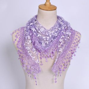 Scarves 1pc Women Fashion Triangle Tassel Wrap Lady Hollow Out Floral Shawl Lace Sheer Print Scarf Shawls For