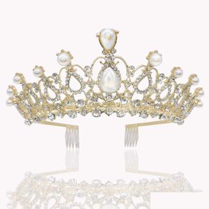 Inne cudowne sier Pearl Bridal Tiara Crown z łomkami opaski na głowę Kobiety Promowe ozdoby włosów