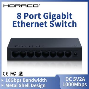 Control HORACO 8 Port Gigabit Smart Ethernet Switch Hub Internet Splitter RJ45 LAN 1000Mbps Network Switcher 5V2A Metal 10Gbps Bandwidth