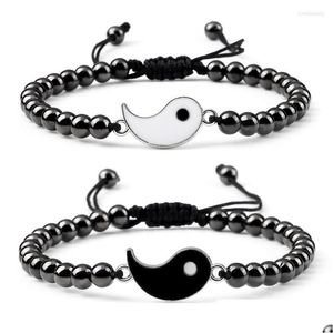 Strand de miçanga yin yang pulseiras feitas à mão