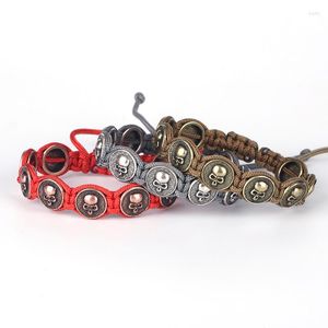 Braccialetti con ciondoli Dankaishi Est Skull Macrame Bracciale Amoureux Femini Pezzi rotondi Accessori intrecciati per uomo regalo