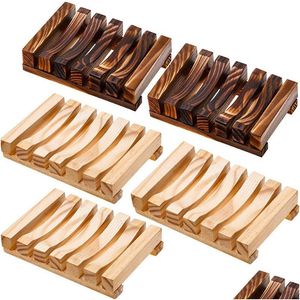 Soap Dishes Natural Bamboo Wooden Plate Tray Holder Bathroom Shower Ecofriendly Dish Rack Drop Delivery Home Garden Bath Accessories Dhfo2