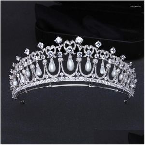 Clip per capelli Barrettes 3A Cubic Zircon Crown Crown Luxury Pearl Bride Accessori per Women Party Jewelry HQ0324 Delivery Delivery Hair Dhinj