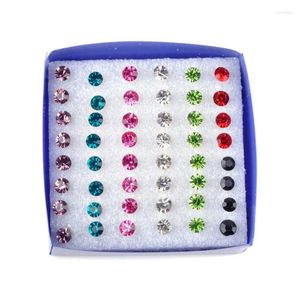 Studörhängen 24pairs/set Multicolor Crystal Set for Women Party Jewelry Round Rhinestone Small Plastic Kit Piercing Brincos