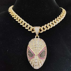 Män kvinnor hiphop ised ut bling figur hänge halsband med 13 mm kristall kubansk kedja hiphop halsband mode charm smycken