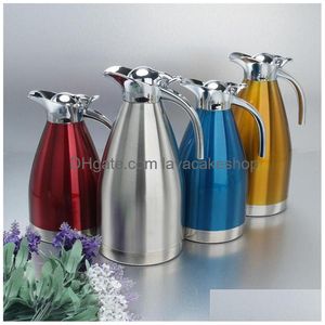Water Bottles European Style Stainless Steel Bottle Household Double Deck Thermo Jug Heat Resistant Coffee Tea Pot Kettle High Quali Dh5Cv