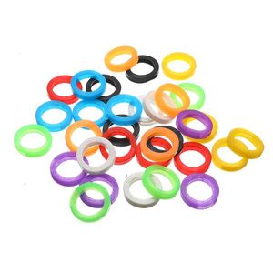 Keychains 32pcs lot Mixed Color Hollow Rubber Key Covers Round Soft Silicone Keys Locks Cap Multicolor Elastic Topper Keyring Case