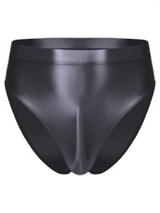 Mutande da uomo lucide a vita alta mutandine slip tinta unita rigonfiamento marsupio intimo olio lucido bikini fondo costume da bagno costumi da bagno