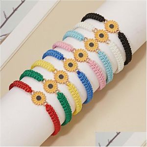 Charm Bracelets 16Pc Sunflower Daisy Adjustable Woven Bracelet Ladies Bangle Vintage Jewelry Couple Lucky Friendship Wholesale Drop D Dhi85