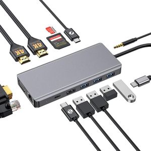 ステーションベストセラー13 in 1マルチポートUSB Cドッキングステーションからデュアル4K HD VGA RJ45オーディオ100W PD充電USBハブ用USBハブ/電話