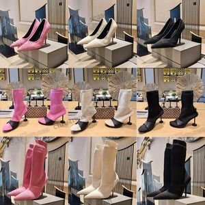 High Heel Boots Designer parar Ankel Sock Shoes Stretch Boot Womens Sticking Elasticity Fashion Printing Blandade färger Halv Stiletto 35-W9Vk#