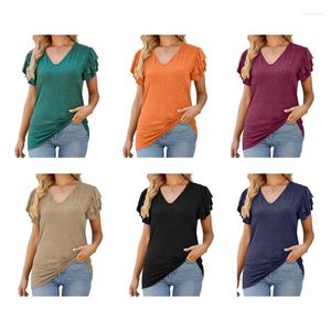 Kvinnors T-skjortor Kvinnor Tiered Ruffle Sleeve Plain T-shirt V-Neck Off Shoulder Casual Tunic Tops