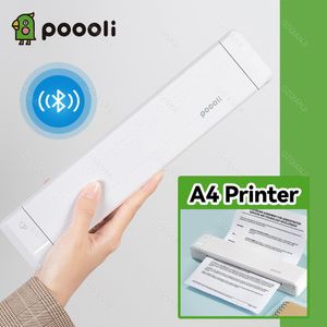 プリンターPoooli A4 Office Home Direct Thermal Transfer Mobile Printer Maker Maker Portable Photo Bluetoothプリンターマシン300dpi wthリボン