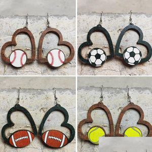 Charm Heart Earrings Football Basketball Soccer Pendant Earring Studs Fashion Accessories Drop Delivery Jewelry Dh7Gu