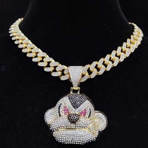 Männer Frauen Hip Hop Affe Anhänger Halskette mit 13mm Kristall Kubanischen Kette HipHop Iced Out Bling Halsketten Mode Charme schmuck