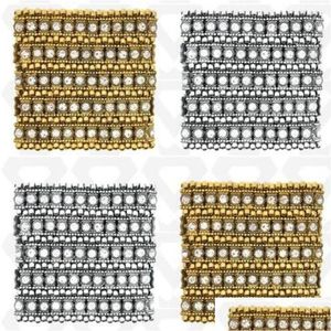 Braccialetti con ciondoli Mtilayer Stretch 5 Row Wide Fl Crystal Beaded Bling Wedding Bridal Jewelry Gold Elastic Strand Wrist Drop Delivery Dhu1A