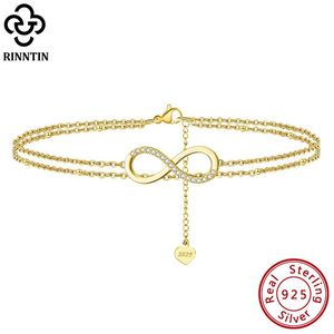 Andra rinntin sterling sier unika skiktade oändliga ankletter för kvinnor 14 k guld fot armband ankel remmar smycken SA16
