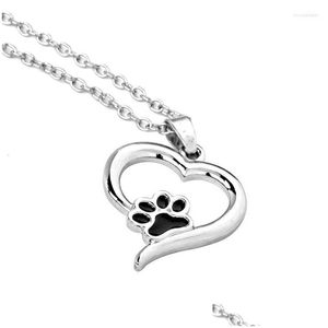 Pendant Necklaces Hollow Lucky Footprint Love Heart Animal Pet Dog Necklace Woman Mother Girl Gift Wedding Blessing Jewelry Drop Del Dhefv