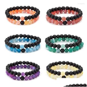 Strand z koralikami 10set 8 mm koloran wyblakłe kamienne matowe czarne koraliki Bransoletka dla kobiet mężczyzn Para Buddha Energy Joga Drop dhtm9