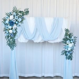 Dekorative Blumen Dusty Blue Künstlicher Hochzeitsbogen Kit Weiß Drapieren Stoff Arrangement Swag für Zeremonie Hintergrund Dekor