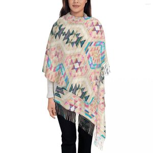 Sciarpe intessute con motivo Kilim pastello a trama lunga Sciarpa avvolgente Autunno lungo Inverno Scialle nappa caldo Unisex Arte etnica geometrica turca