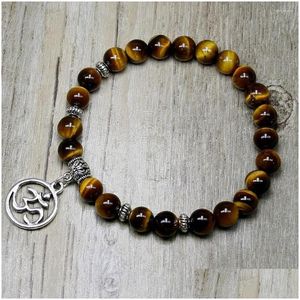 Perline Strand Natural 8Mm Beads Men Charm Om Bracciale Tiger Eye Yoga Per le donne Stretch Elastic Drop Delivery Jewelry Bracciali Dhwai