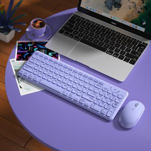 Combos Fashion Keyboard and Mouse Set Wireless PC Gamer Keyboards and Mouse Kit Ultra Thin Office Ergonomic Gaming Keypad Mice Purple