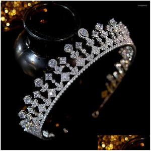 Hårklämmor Barrettes Wedding Bride Sier Tiara Zircon Bridal Headband Headpiece Women Accessories Crown Jewelry Drop Delivery Hairje Dhltb